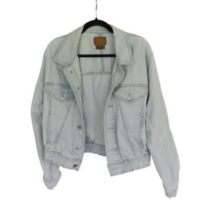 American Eagle 100% Cotton Cropped Light Wash Denim Jacket with Elastic Waist